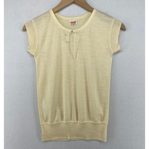 JAEGER Sweater Womens 28 Top All Wool Base Layer Undershirt Off White UK Vtg - Picture 1 of 10
